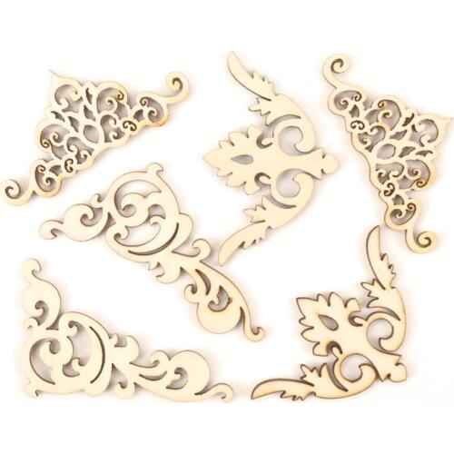 Natural Wooden Book Corner Album Flower Stripe Frame Scrapbooking Art Craft for Handmade Accessory Sewing Home DIY 54mm 4pcs