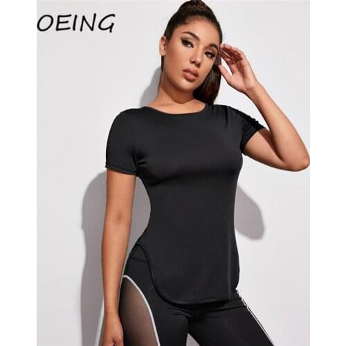 Short Sleeve Hollow Out Black Activewear Tops Tights Backless Breathable Sport Shirts Yoga Gym Top
