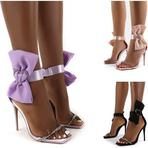 2021 Summer Womens ShoesSweet Fashion Metal Decoratio Butterfly-Knot Sexy High Heels Crystal Patchwork Sandalias Mujer 35-42