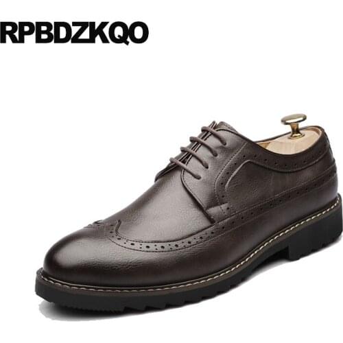 Brogue Plus Size Pointy Toe Custom Handmade Shoes Real Leather Dress Luxury Black Men Prom Genuine British Style Oxfords Wingtip