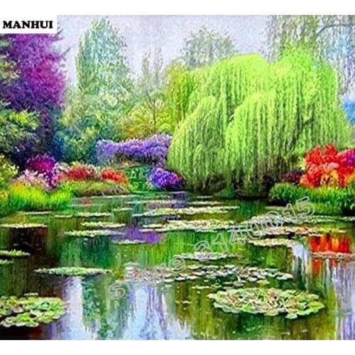 Diy Diamond painting Pond landscape 3D square drill Diamond mosaic pasted full cross stitch Crafts Needlework BCD065