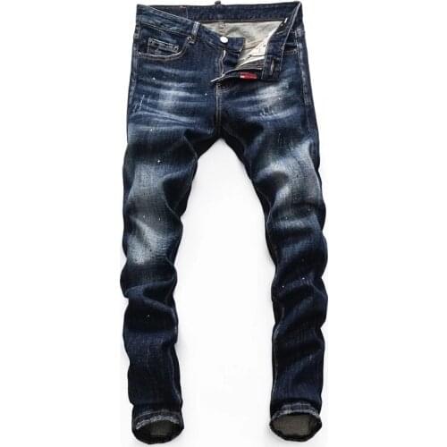 European Fashion Brand Men Italy Jeans Pants Design Cool Top Jeans Men Slim Jeans Denim Trousers Blue Hole Pants Jeans for Men