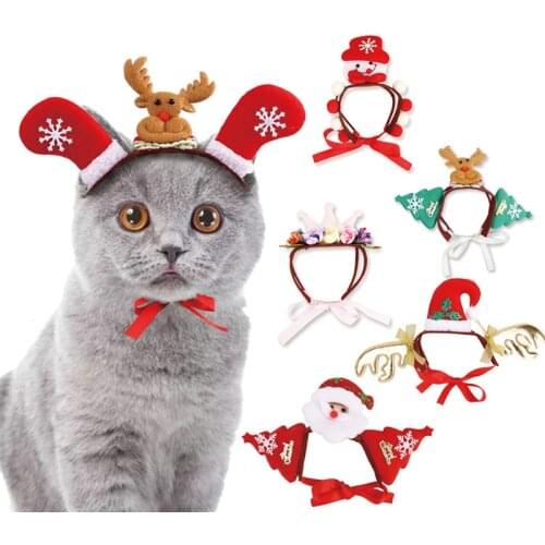 Pet Headdress Puppy Cat Cute Headdress Cosplay Dress Up Props Santa Claus Elk Headdress Hat Dog Cat for Christmas