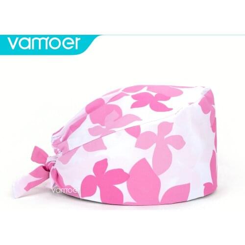 Surgery hat Clearance Pattern Scrub Cap Tie Back Working Hat 100% Cotton Washable Sweatband Beautician Dust Proof Scrub Caps