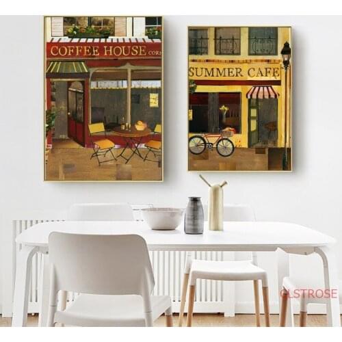 Retro Oil Canvas Spray Painting Vintage European Architecture Cafe Shop Posters And Prints Modern Home Decoration Wall Artwork