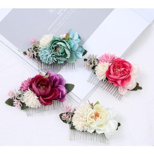 Simulation Flower Hair Ornament Hair Combs Headdress Hair Clips for Girls Floral Hairclips Wedding Party Girls Hair Accessories