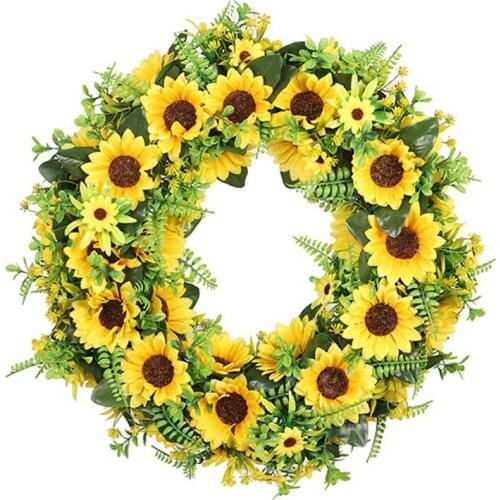 Artificial Sunflower Wreath, Hanging Garland Ornaments for Front Door Wall Spring Summer Home Party Wedding Decorations