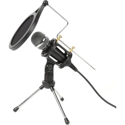 Portable Cardioid Capacitive Microphone MIC with Adjustable Foldable Tripod Tabletop Stand Holder Isolated Network for Recording