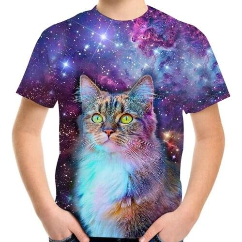 Summer 4-13Y Children Teen Casual Tshirts Animal Galaxy Lovely Cat Panda Printed T-Shirts For Boys Girls Kids Birthday Clothes