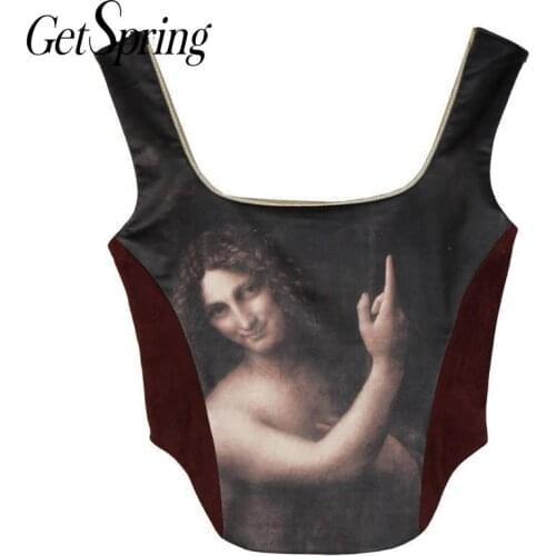 Woman Tank Sleveless Women Vest Sexy Short Tops Retro Oil Painting Arc Hem All Match Woman Tops Slim Thin Vests 2019 Summer New