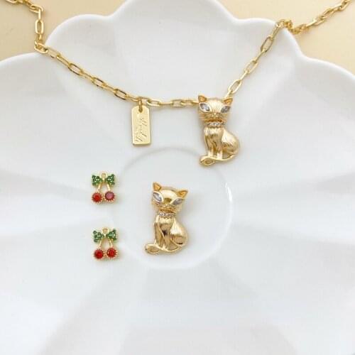 Copper Plated Real Gold Inlaid Zirconium Small Cherry Pendant DIY Sweater Chain Necklace Bracelet Earring Material