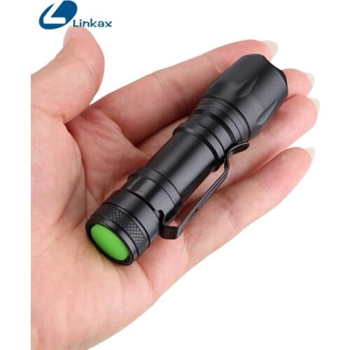 Mini Aluminum alloy XPE Zoomable Flashlight 3-Model light With Clip Torches Portable Tactical Waterproof