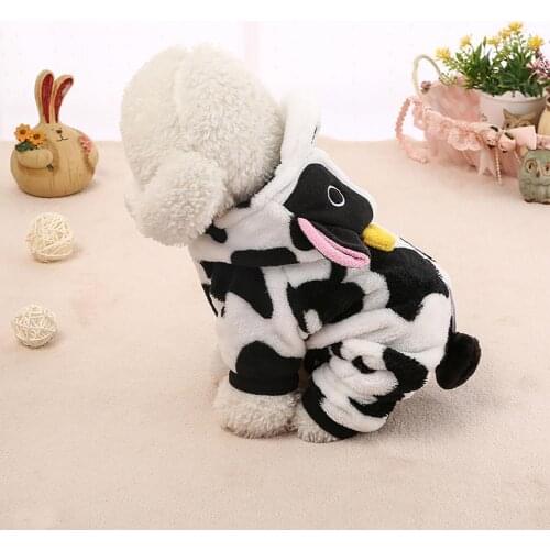 Fashion Hooded Autumn Winter Plush Warm Pet Dog Cute Cartoon Cow Design Four Legs Hoodie Coat Clothing