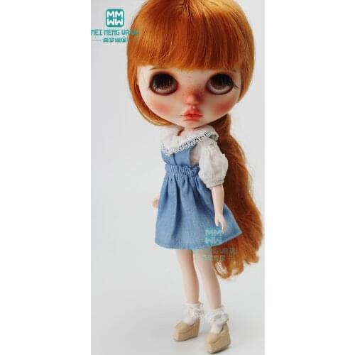 1PCS Blyth accessories fashion Three-piece shirt + denim skirt + lace socks for Blyth Azone 1/6 doll clothes
