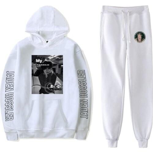 Fashion Two Piece Set Jaden Hossler Hoodies Tracksuit Men/women Long Sleeve Hoodie +Casual Pants Winter Sweatshirt Pants Sets