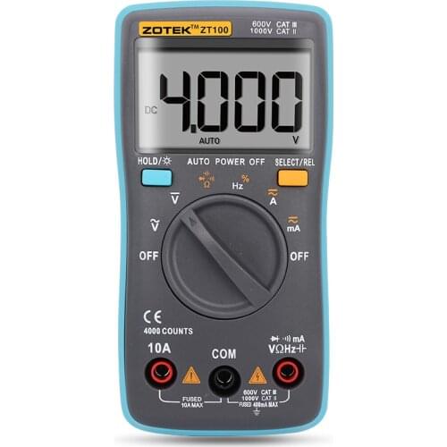 Multimeter 4000 Counts Back light AC/DC Ammeter Voltmeter Ohm 9.999MHz Frequency Diode Portable Meter ZT100