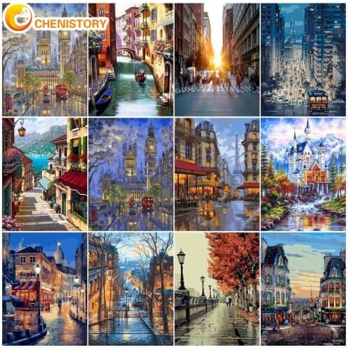 CHENISTORY Full Drill Landscape 5D Diamond Painting Set City Streets Rhinestone Cross Stitch Mosaic Art Handmade Gift Home Decor