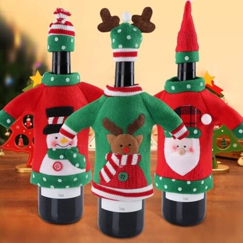 Christmas Wine Bottle Covers Set Santa Claus Snowman Deer Bottle Sweater Cover with Hat Christmas Decorations for Home