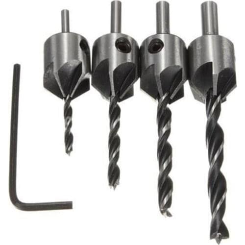 4 Pcs/lot HSS 5 Flute HSS Countersink Drill Bit Drill Press Set Reamer Screw Woodworking Chamfer Tool Drill