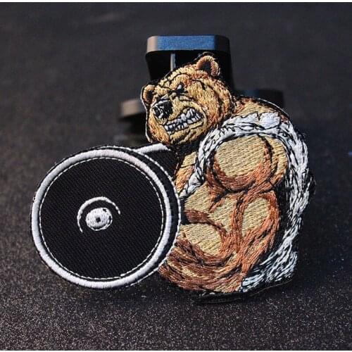 Punk Bear Barbell Embroidery Badges Biker Patches On Clothes Iron On Patches For Clothing Hippie Rock Back Patch Applique Stripe