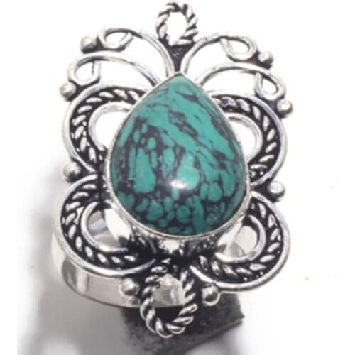 Nature Turquoise Ring Silver Overlay over Copper ,Hand Made Women Jewelry gift , R6717 , Size: 7.5