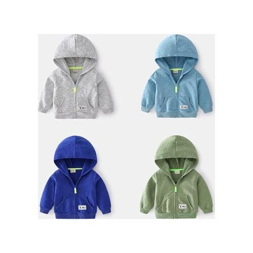 New 2021 Autumn Fashionable Boys' Hooded Jacket Childrens Solid Long-sleeved Zipper Jacket Toddler Outwear Sweatshirt Coats Top