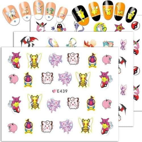 Genuine Pokemon 3D Adhesive Nail Stickers Pikachu Childrens Girls Christmas Gifts Manicure Decals Accessories Decor Toys