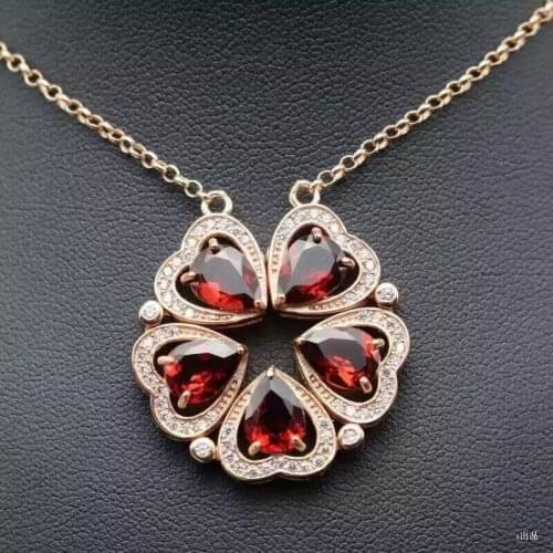 Natural red garnet stone Necklace natural gemstone Pendant Necklace S925 silver Two wear Fashion Romantic heart women Jewelry