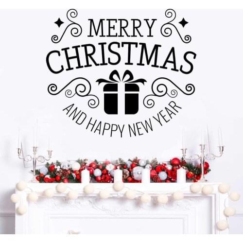 Merry Christmas Vinyl Window Stickers Gift Box Wall Murals Happy New Year Pattern Vinyl Decal Xmas Decoration AZ945