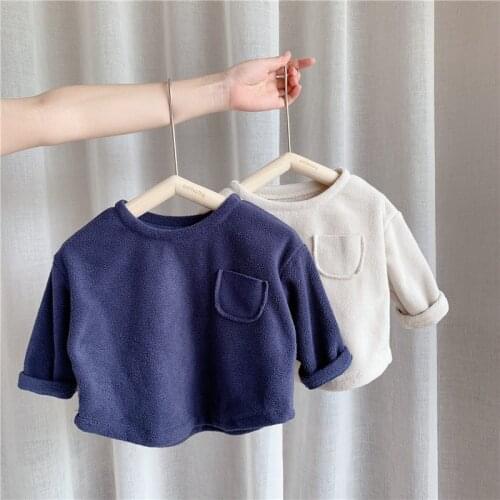 New Winter Baby Boys Fleece Thicken Sweatshirts Pure Color Korean Style Toddlers Kids Warm Soft Tops Children Pullovers