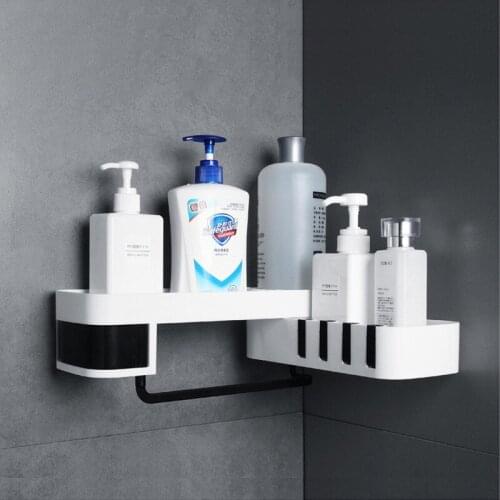 Corner Storage Rack Bathroom Kitchen Organizer Shower Shelf Wall Mounted Plastic Suction Cup Holder prateleira almacenamiento