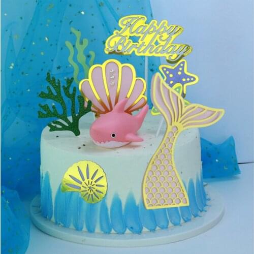 Cake Decoration Birthday Cake Shark Seagrass Mermaid Tail Plug-in Shell Star Conch Cake Toppers Decoration