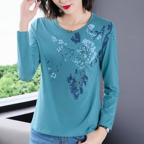 Vintage Embroidery Tee Shirt Female Spring Korean Style Cotton T-Shirt Women Long Sleeve Womens Tops Print Tshirts Blusas Mujer