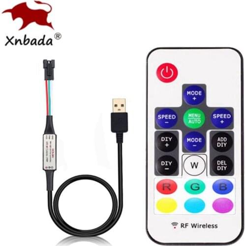 WS2811 WS2812B SK6812 RGB Led Pixels Strip Light Controller 17Keys USB DIY 366Modes Change Remote DC5-24V