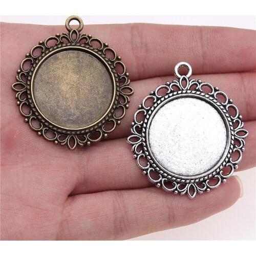 WYSIWYG 3pcs 25mm Inner Size Round Fashion Style Zinc Alloy Cameo Cabochon Base Setting Charms Pendant For Jewelry Making