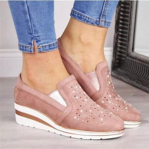 Cow Suede wedges shoes for women 2019 Spring Autumn shoes woman Fashion Slip-On Round Toe casual flat shoes comfortable flats
