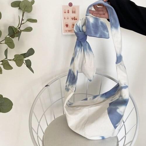 Ladies Messenger Dumpling Bag Female Fresh Blue Tie-dye Chest Bag Woman Handbag Canvas Crossbody Bag Casual Handbag for Girls