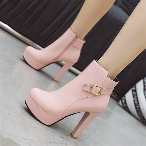 Womens high-heeled ankle boots Autumn and winter new Korean version plus velvet Мартин сапоги thick-soled womens bootsots