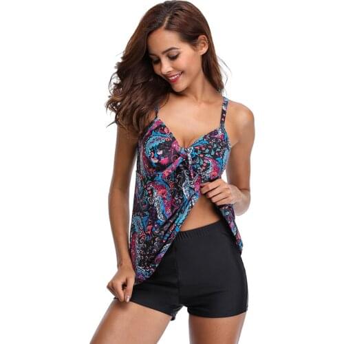 Women 2 Piece Flounce Printed Top with shorts Tankini Bathing Suits