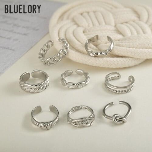 Bluelory Irregular 14 K Stainless Steel Women Statement Rings Vintage Double Layer Chain Twist Ring Ins Style Jewelry