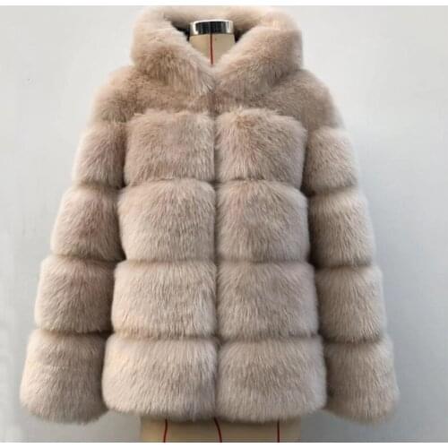 Winter Women Jacket Long Sleeve Hooded Thick Warm Soft Faux Fur Coat Ladies Luxury Plus Size Faux Fur Jackets Casual Overcoat