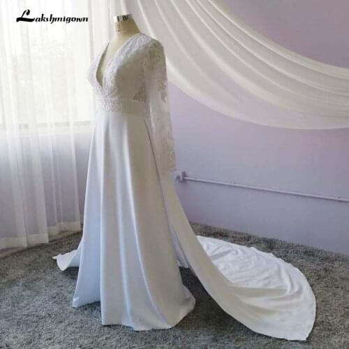 2020 Long White Lace A-line Wedding Dresses Bridal Gowns with see-through long sleeves vestido de noiva real photos