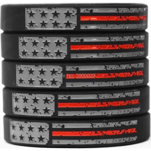 300pcs Worn Distressed Flag Red Line Silicone Wristband Bracelet Free Shipping By DHL