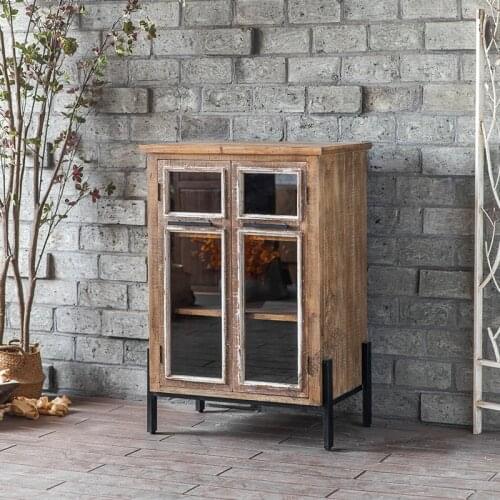 American Solid Wood Retro Old Dining Side Cabinet Tea Cabinet Homestay Restaurant Bar Industrial Style Decorative Cabinet Glass