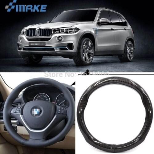 SmRKE Car Accessories For BMW X5 Black Carbon Fiber Leather Steering Wheel Cover Sport Racing Car Styling