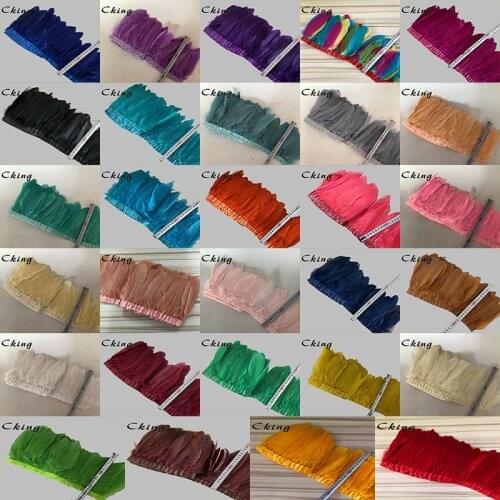 Free Shipping 14 Meters Multicolors Goose Feather Trimming 13-20cm Height Goose Feather Fringes on satin Ribbons