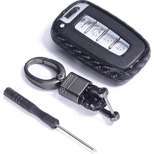 Carbon Fiber Car Key Case Cover For Hyundai Solaris HB20 Veloster SR IX35 Accent Elantra i30 For KIA RIO Forte K2 K3 K5 Sportage