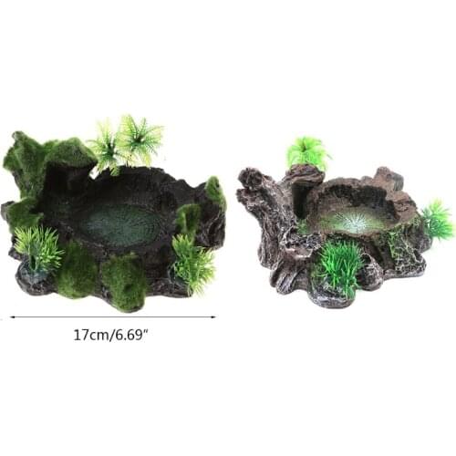 Reptile Decor Resin Reptile Platform Artificial Tree Design Reptile Water Dish Bowl for Lizard, Gecko, Water Frog, LXAF