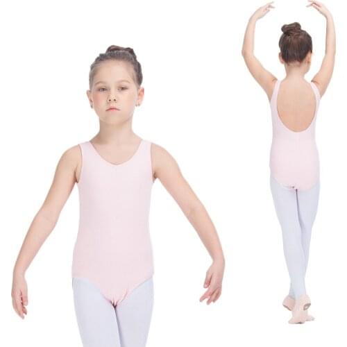 Kids Ballet Dance Leotards with Drawstring Light Pink Cotton/Lycra Tank Girls Gymanstic Bodysuit