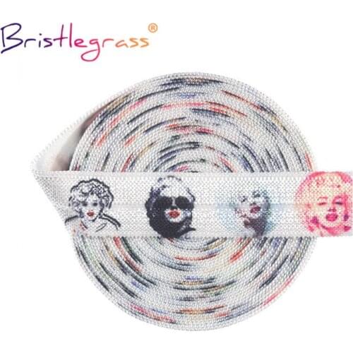 BRISTLEGRASS 2 5 10 Yard 5/8" 15mm Marilyn Monroe Print Fold Over Elastics FOE Spandex Satin Bands Hair Tie Headband Sewing Trim